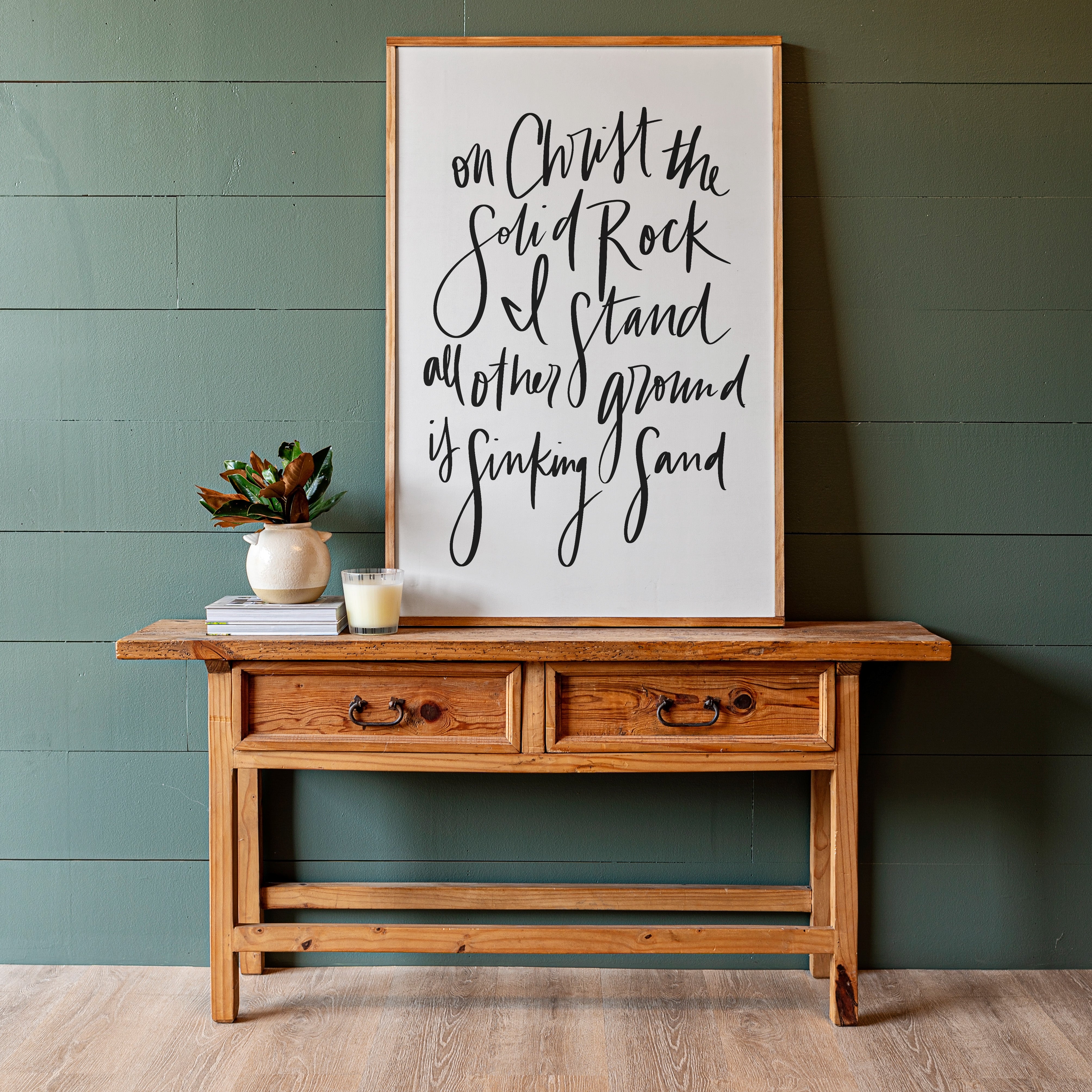On Christ The Solid Rock Hand Lettered | Framed Wooden Art | 111