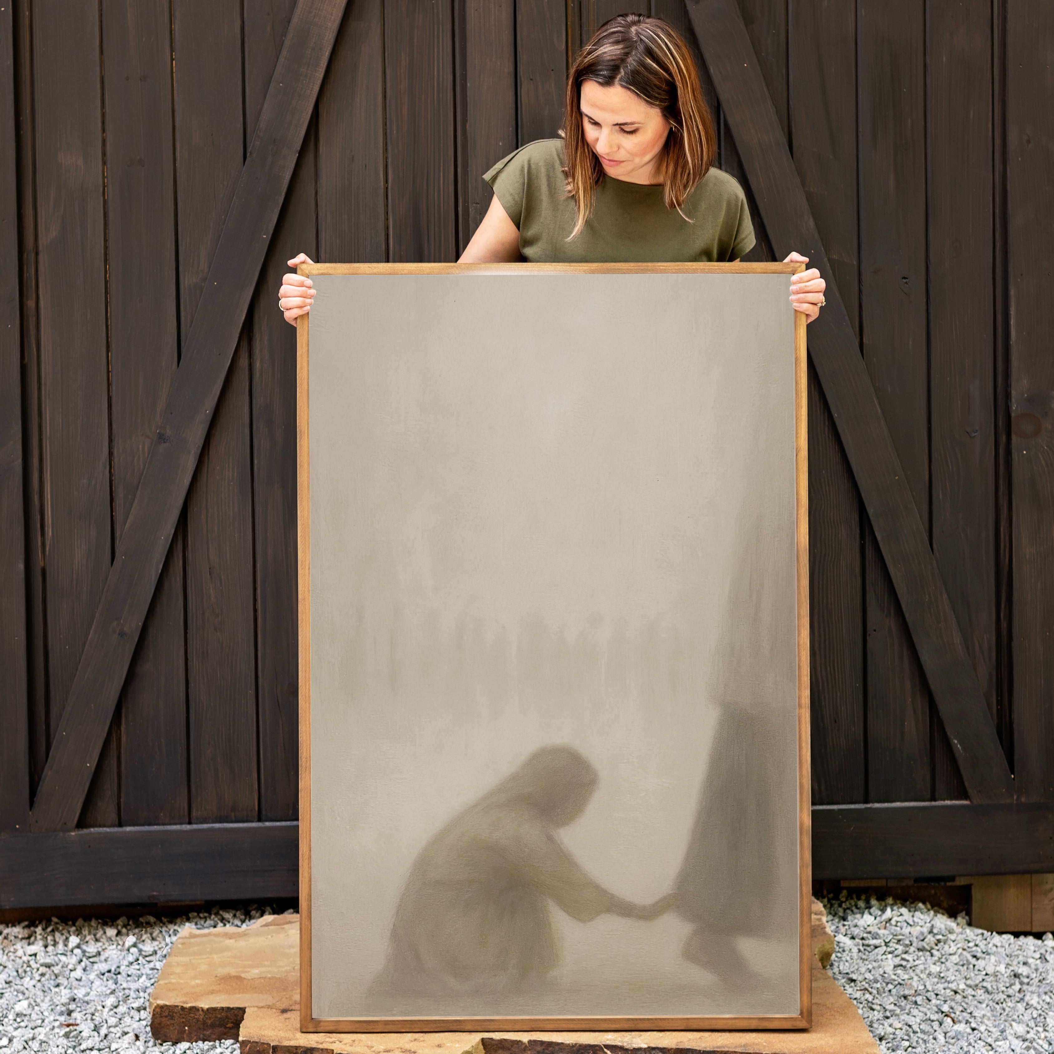 "At The Hem Of Jesus" Framed Canvas | Vertical | 695