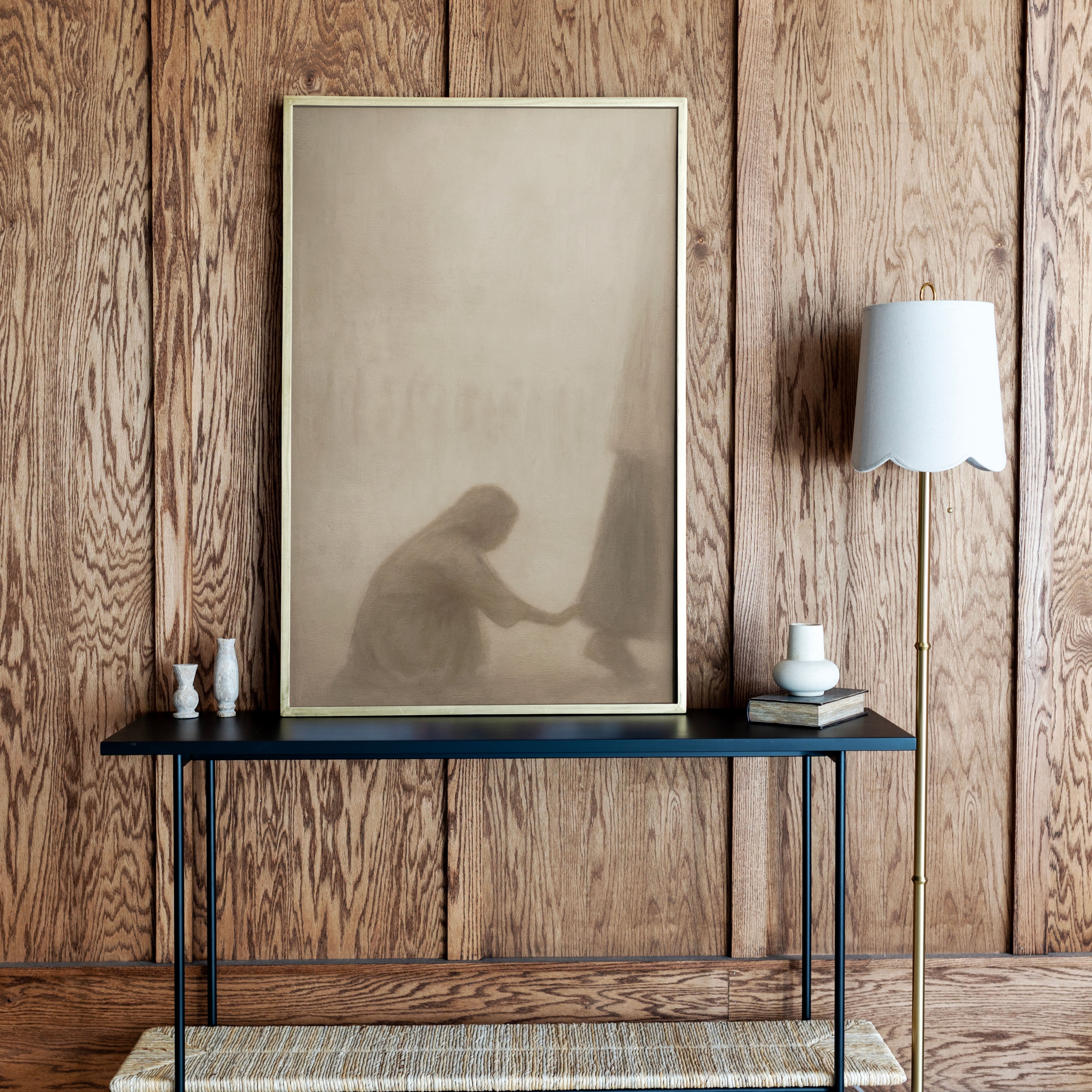 "At The Hem Of Jesus" Framed Canvas | Vertical | 695