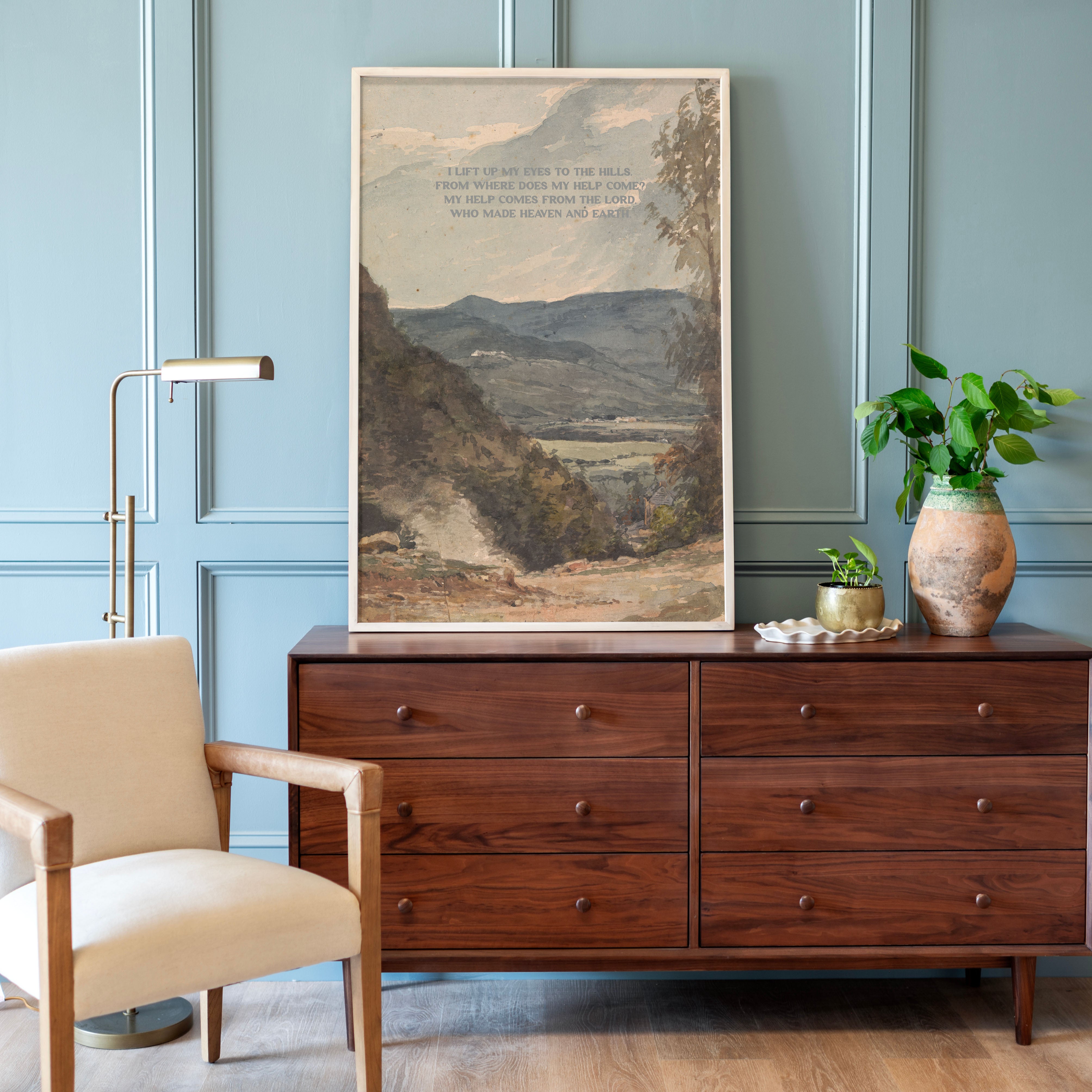 "I Lift My Eyes To The Hills" Framed Canvas | Vertical | 721