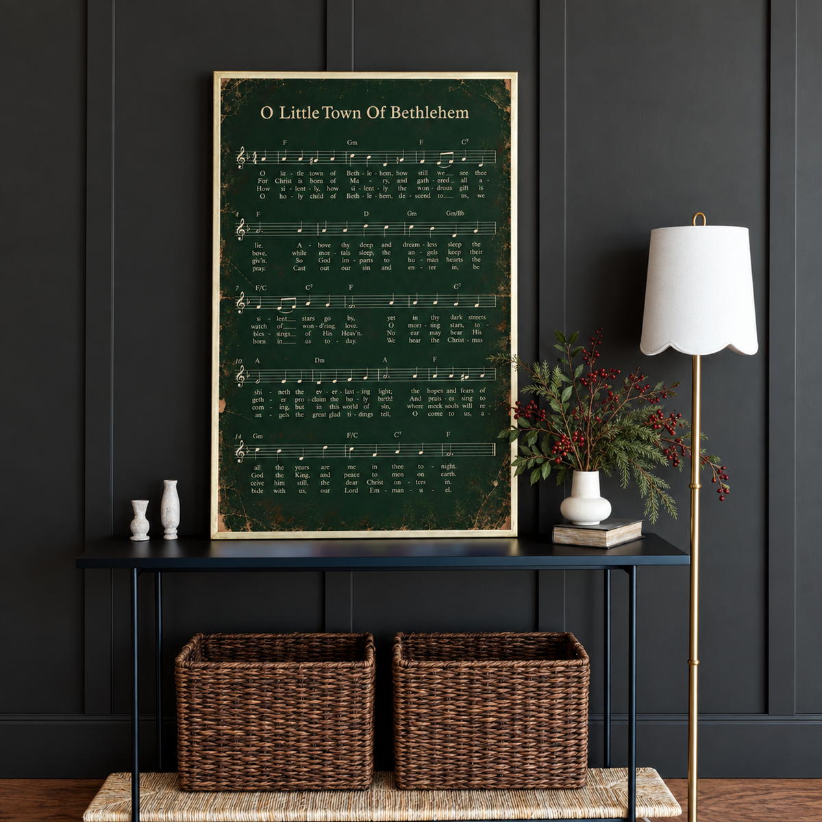 "Little Town of Bethlehem" Antique Hymn Framed Canvas | Vertical | 839