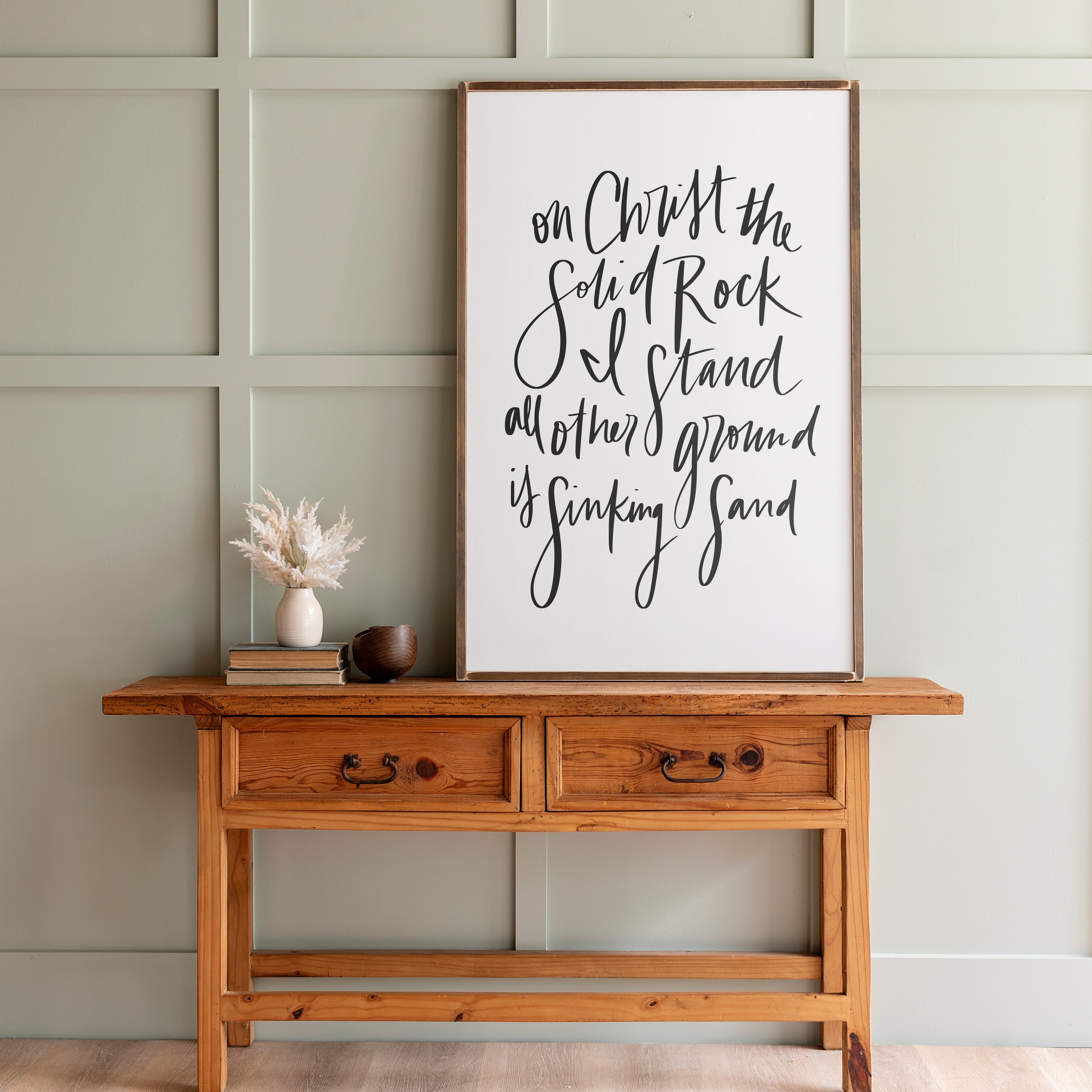 On Christ The Solid Rock Hand Lettered | Framed Wooden Art | 111