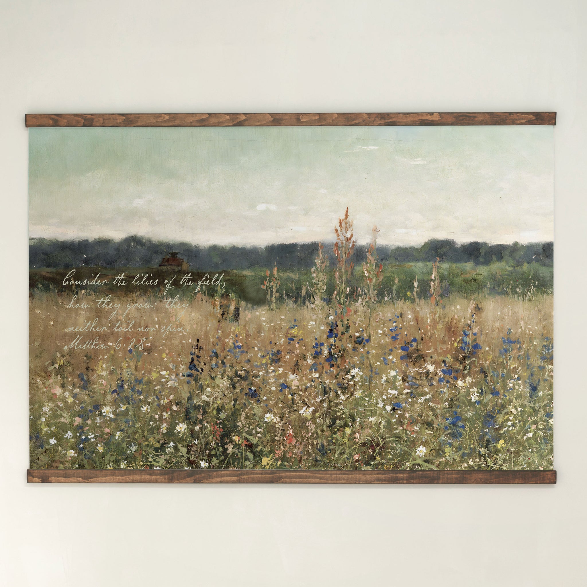 Consider The Lilies | Horizontal Tapestry | 36x24 | Dark Brown Frame