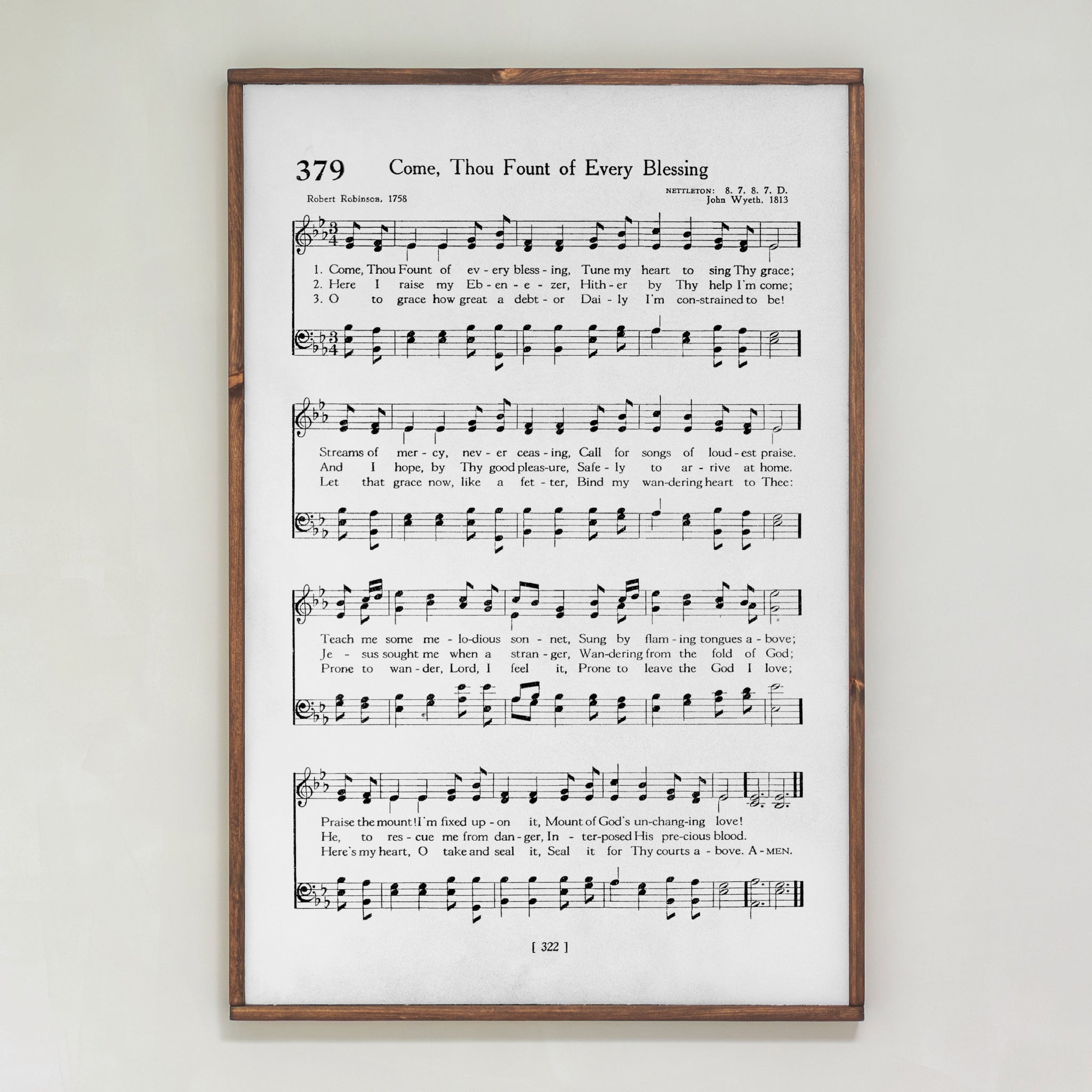 Come Thou Fount Of Every Blessing Hymn | Framed Wood Art | 278
