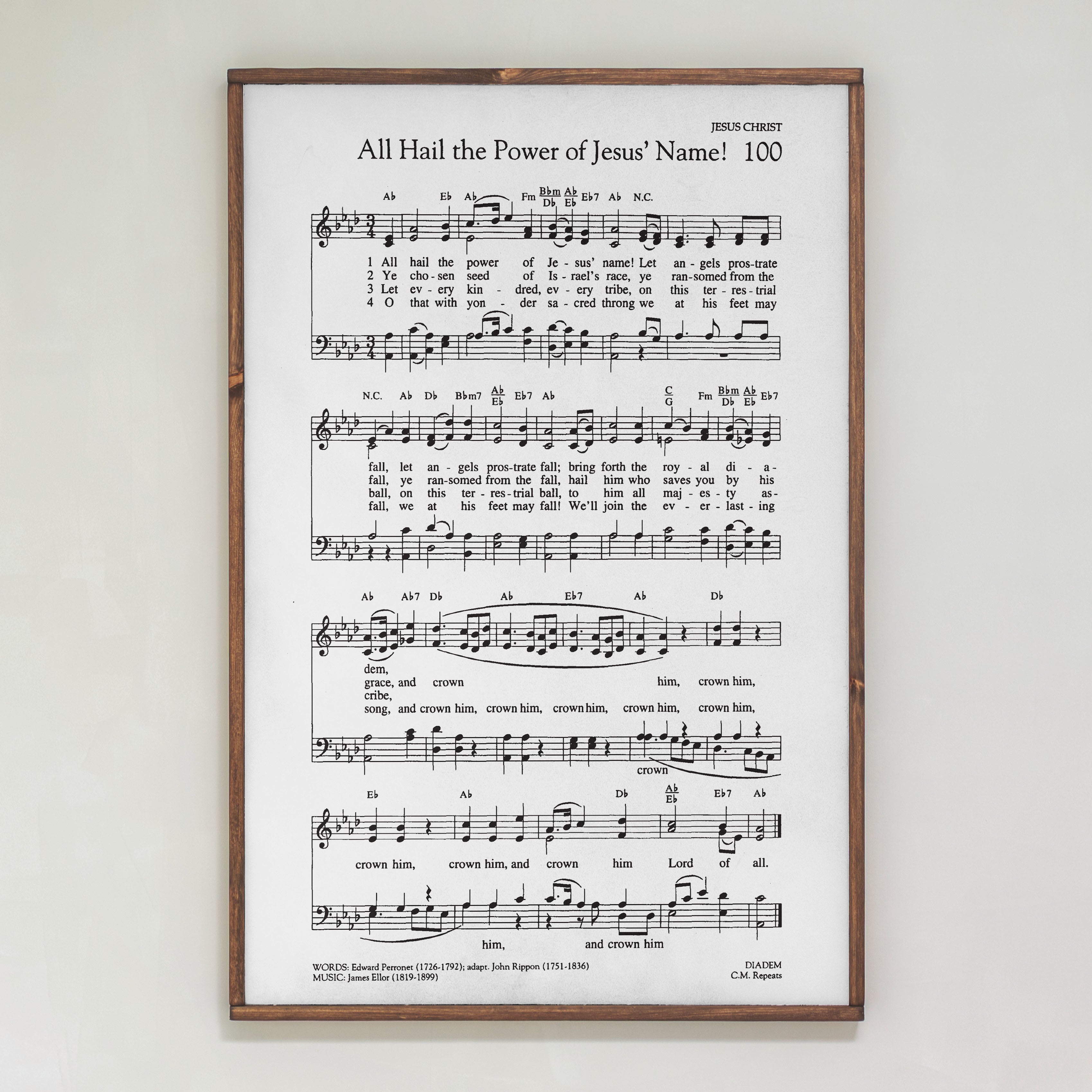 All Hail The Power Of Jesus' Name Hymn | Framed Wood Art | 281