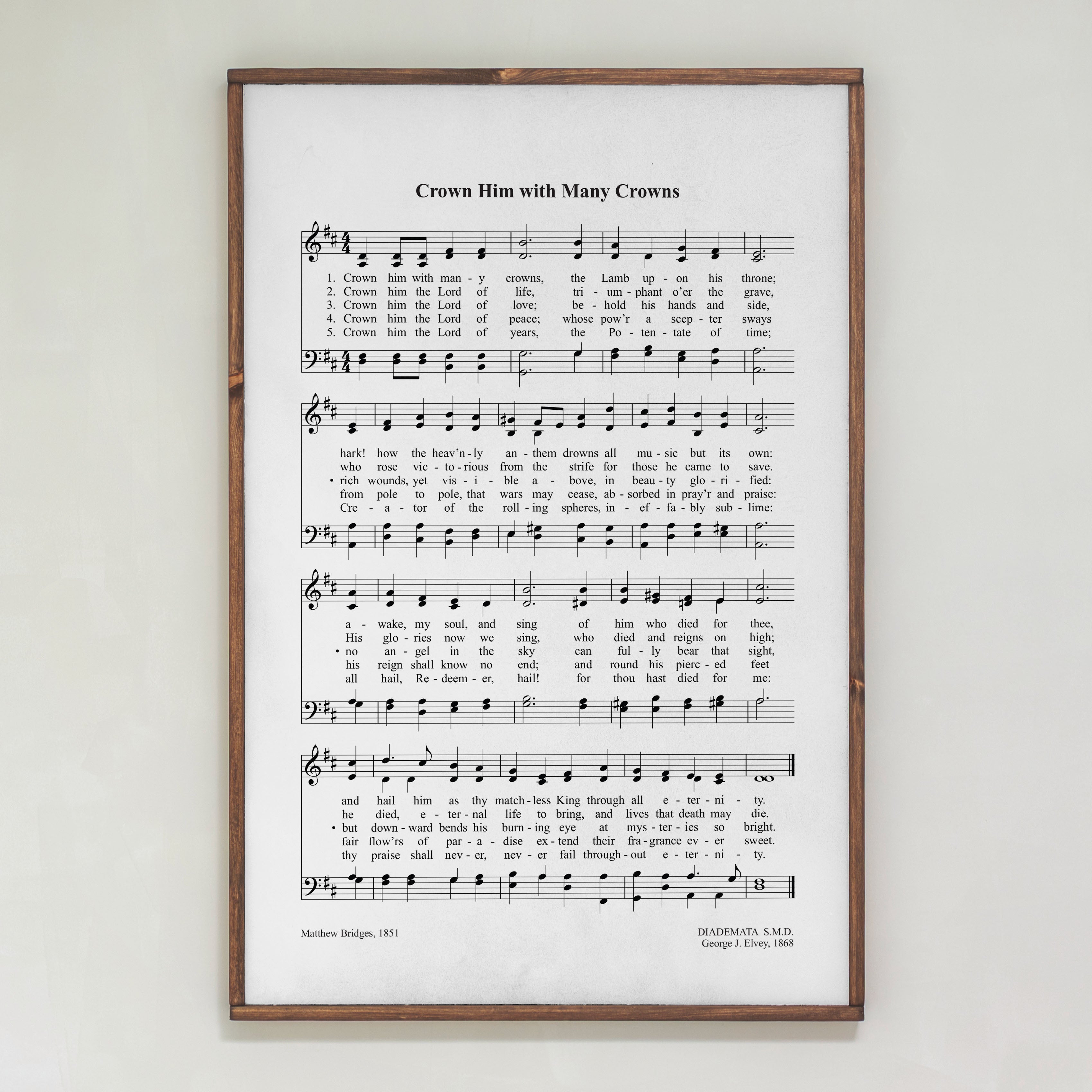 Crown Him With Many Crowns Hymn | Framed Wood Art | 286