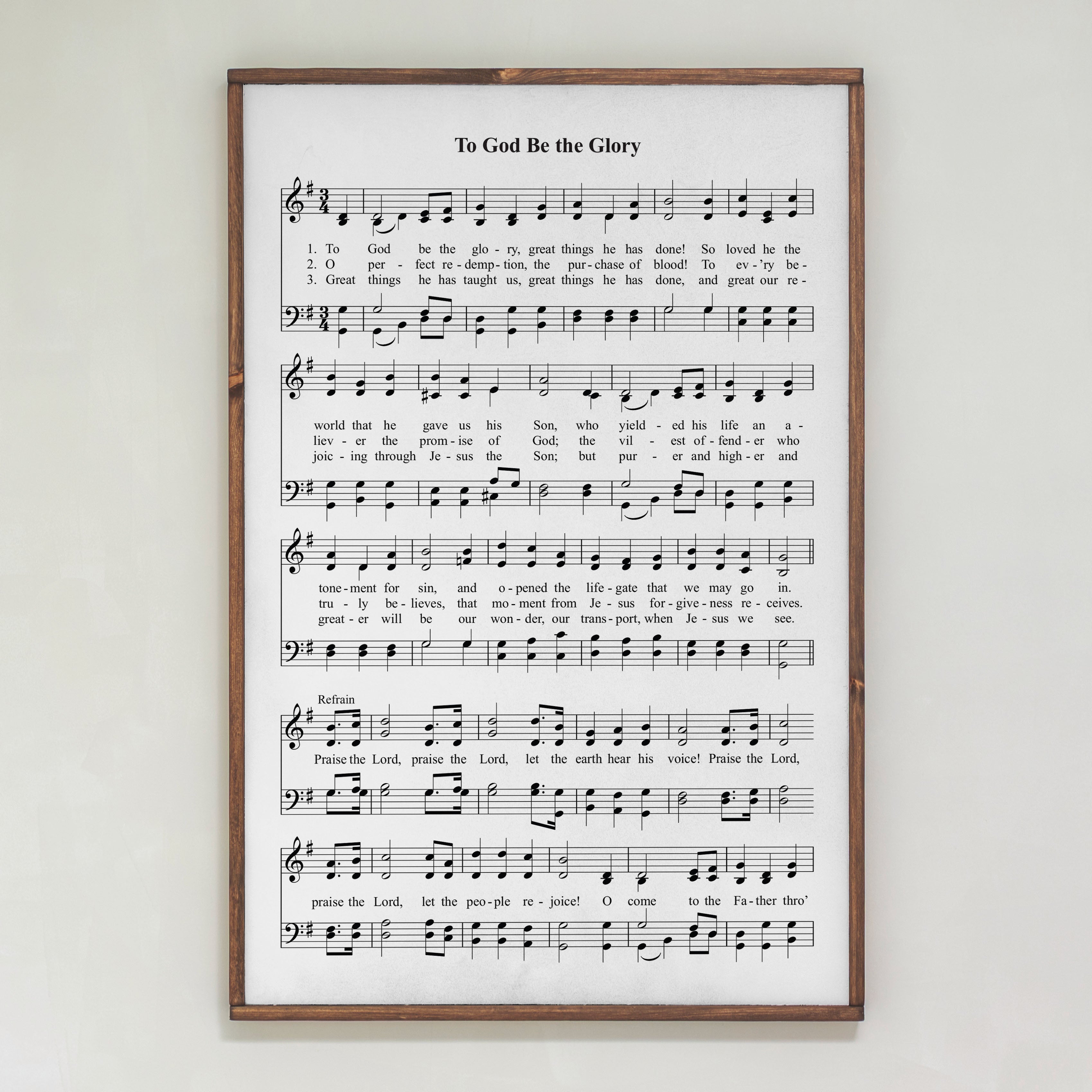 To God Be The Glory Hymn | Framed Wood Art | 290