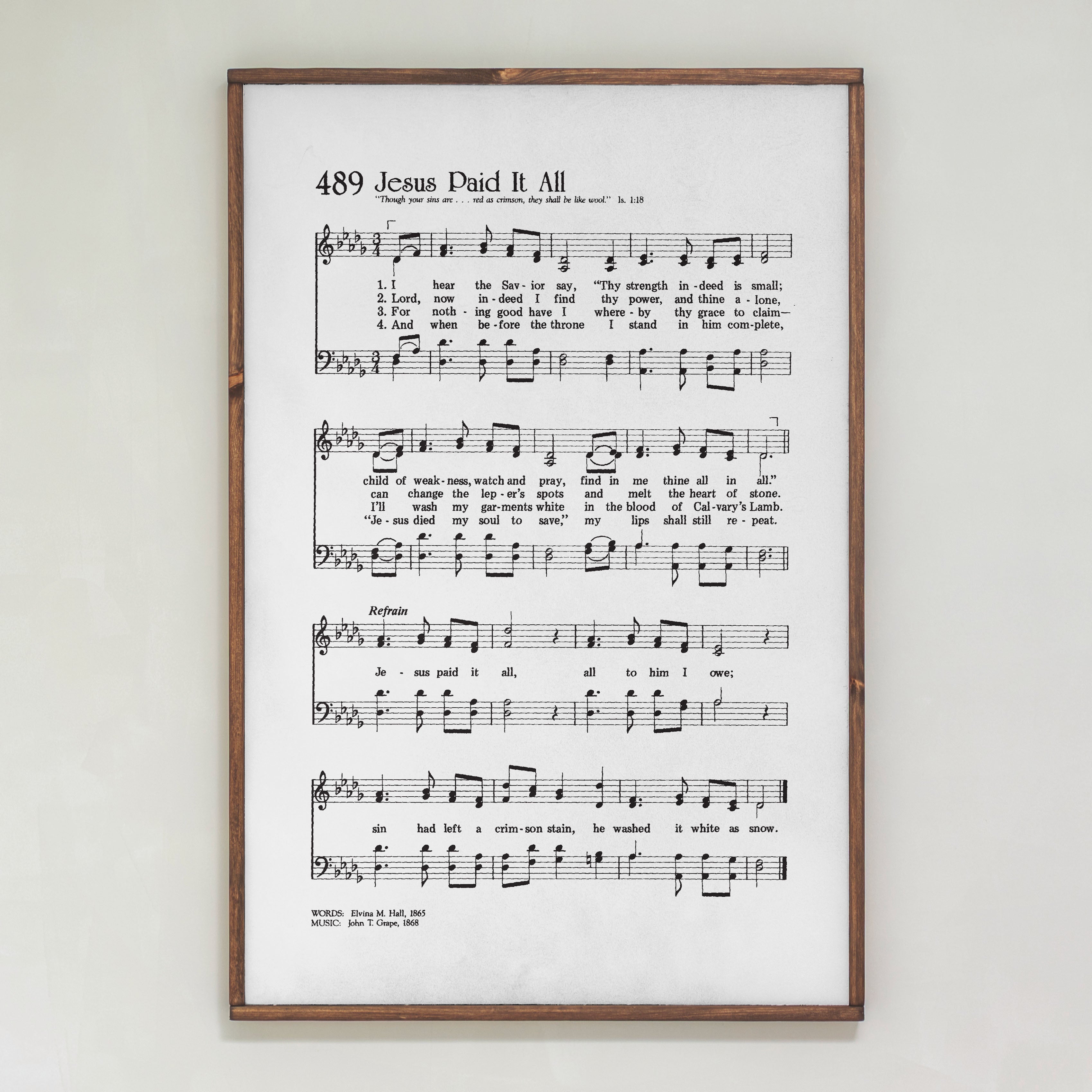 Jesus Paid It All Hymn | Framed Wood Art | 291