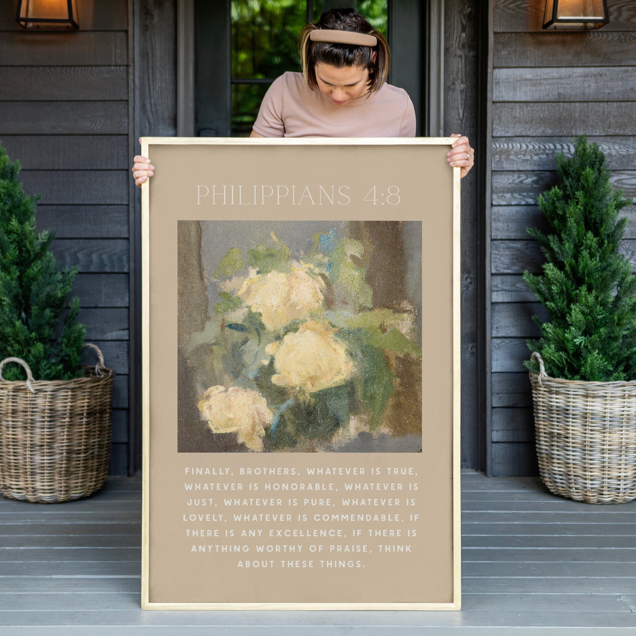 "Philippians 4:8" Large Framed Art | Vertical | 634