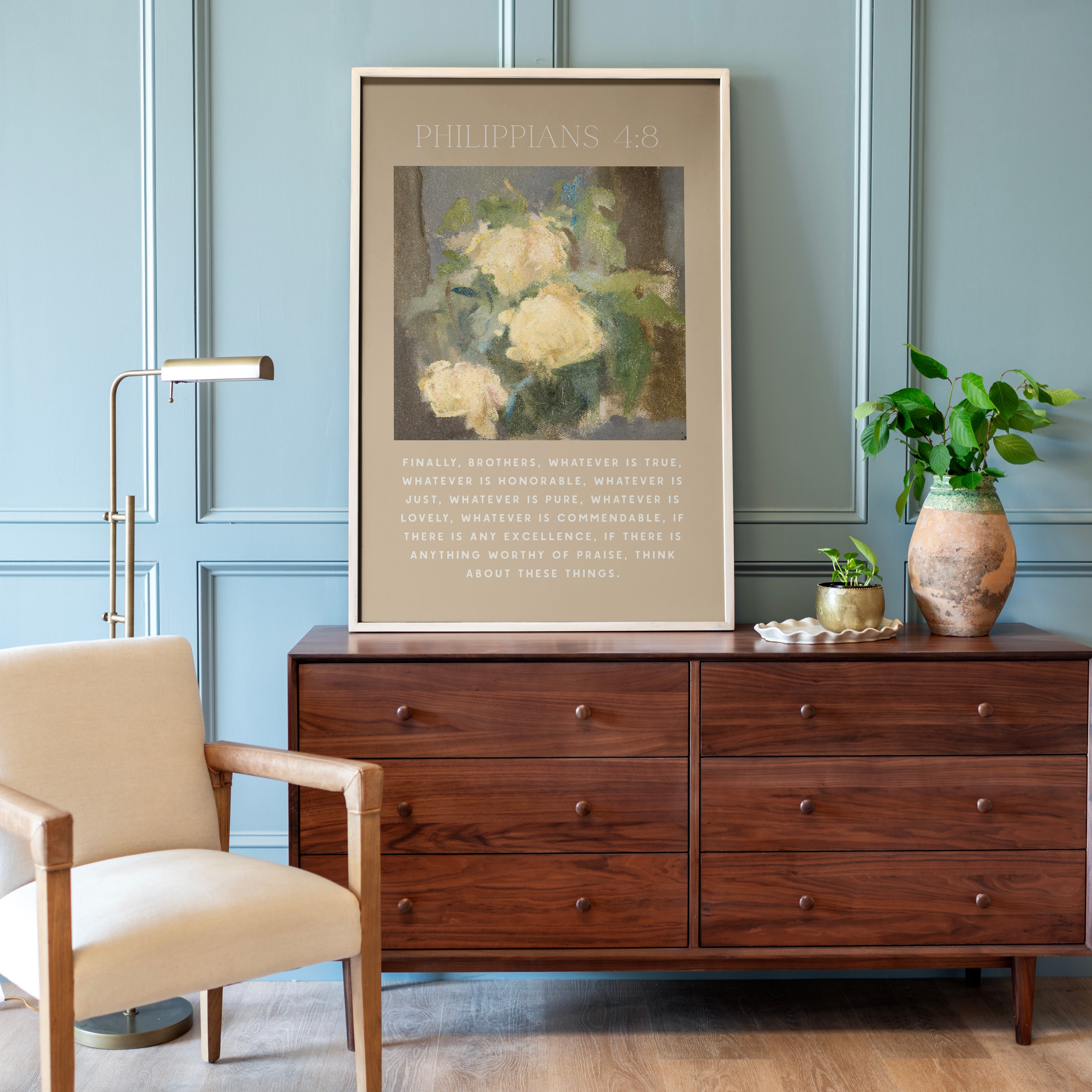"Philippians 4:8" Framed Canvas | Vertical | 634