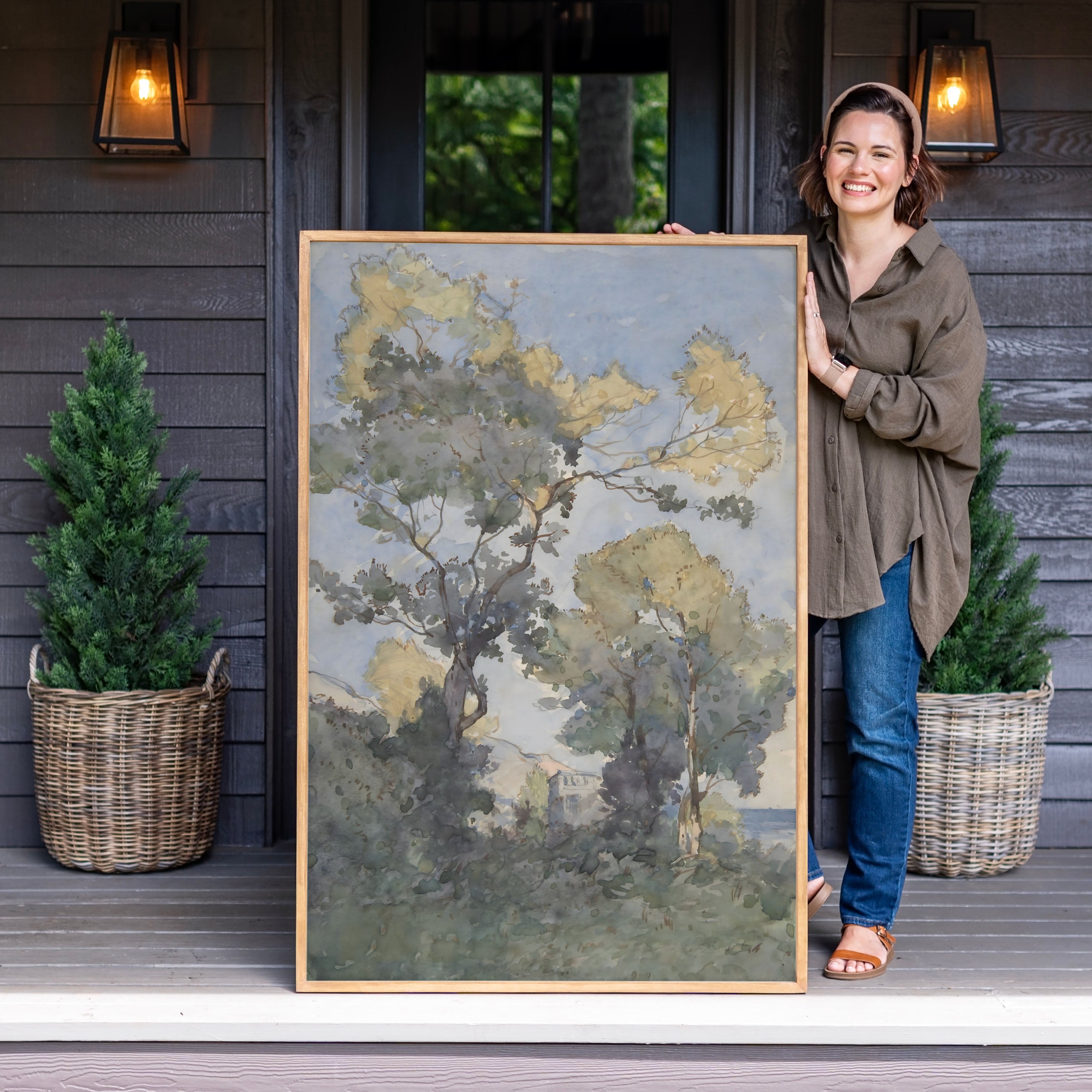 "Watercolor Trees" Framed Canvas | Vertical | 672