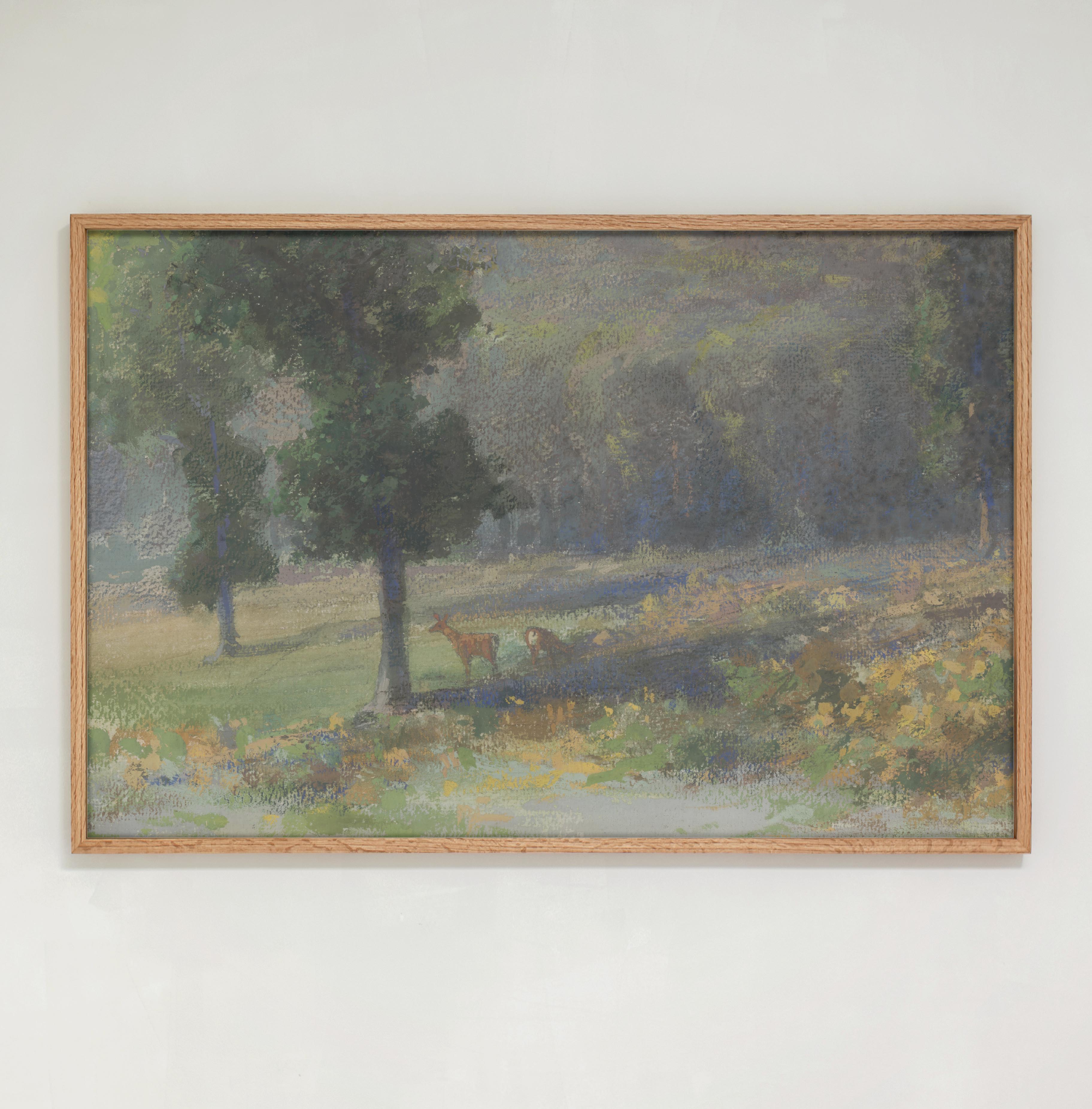 "Deer Under Trees" Large Framed Art | Horizontal | 681