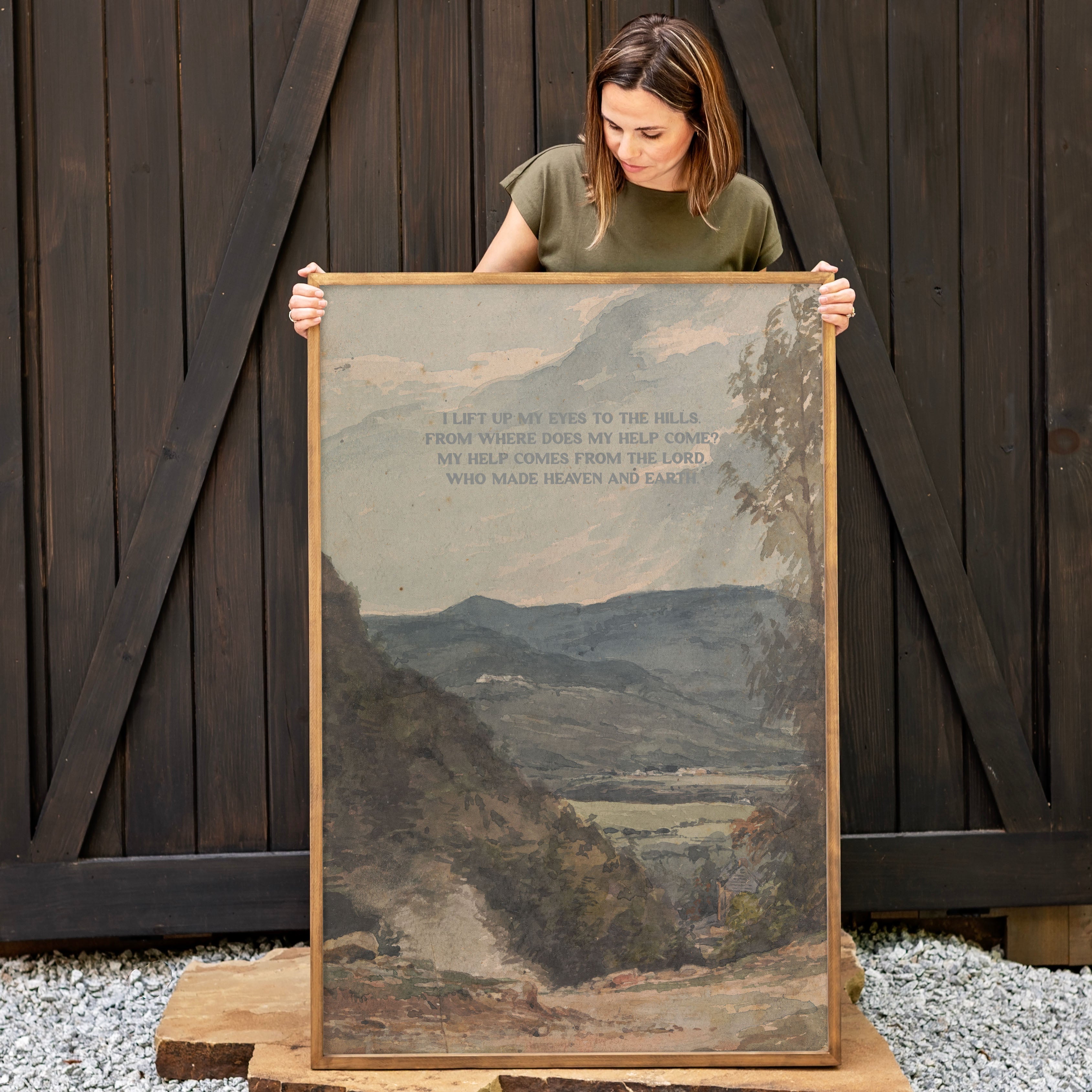 "I Lift My Eyes To The Hills" Framed Canvas | Vertical | 721
