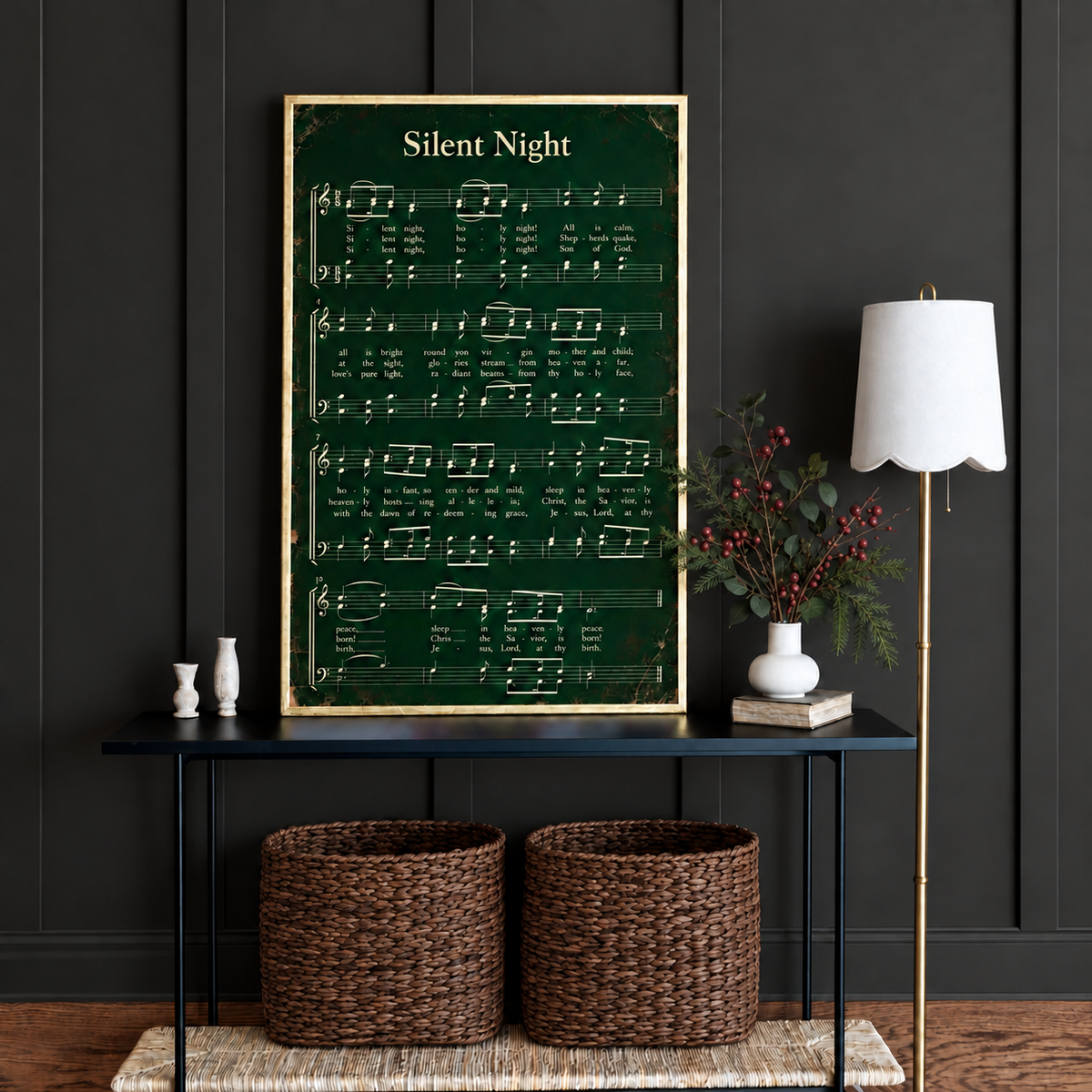 "Silent Night" Antique Hymn Framed Canvas | Vertical | 841