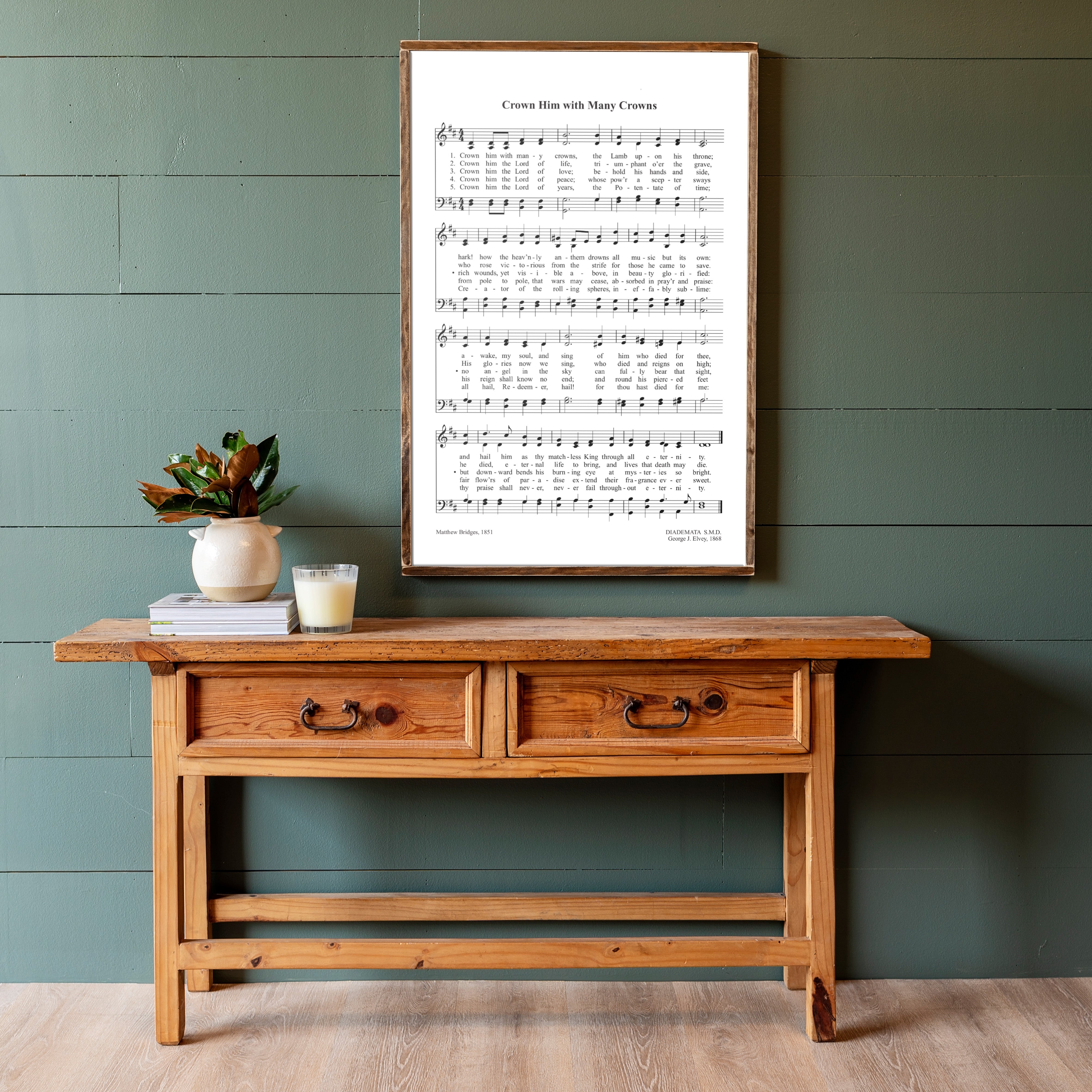 Crown Him With Many Crowns Hymn | Framed Wood Art | 286