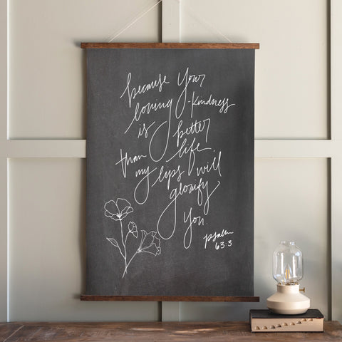 Because Your Loving Kindness Psalm 63 Hand Lettered Hanging Canvas | 106