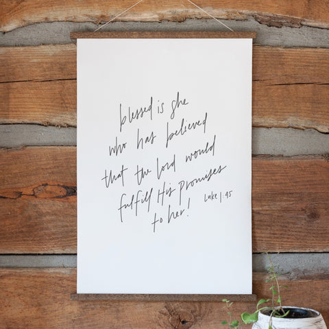 Blessed Is She Hand Lettered Hanging Canvas | 123