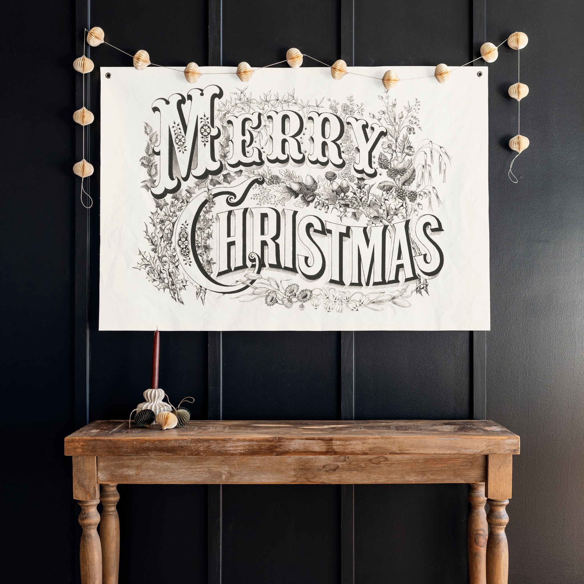 Merry Christmas Vintage Art | Canvas Flag | 213