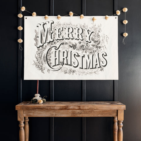 Merry Christmas Vintage Art | Canvas Flag | 213