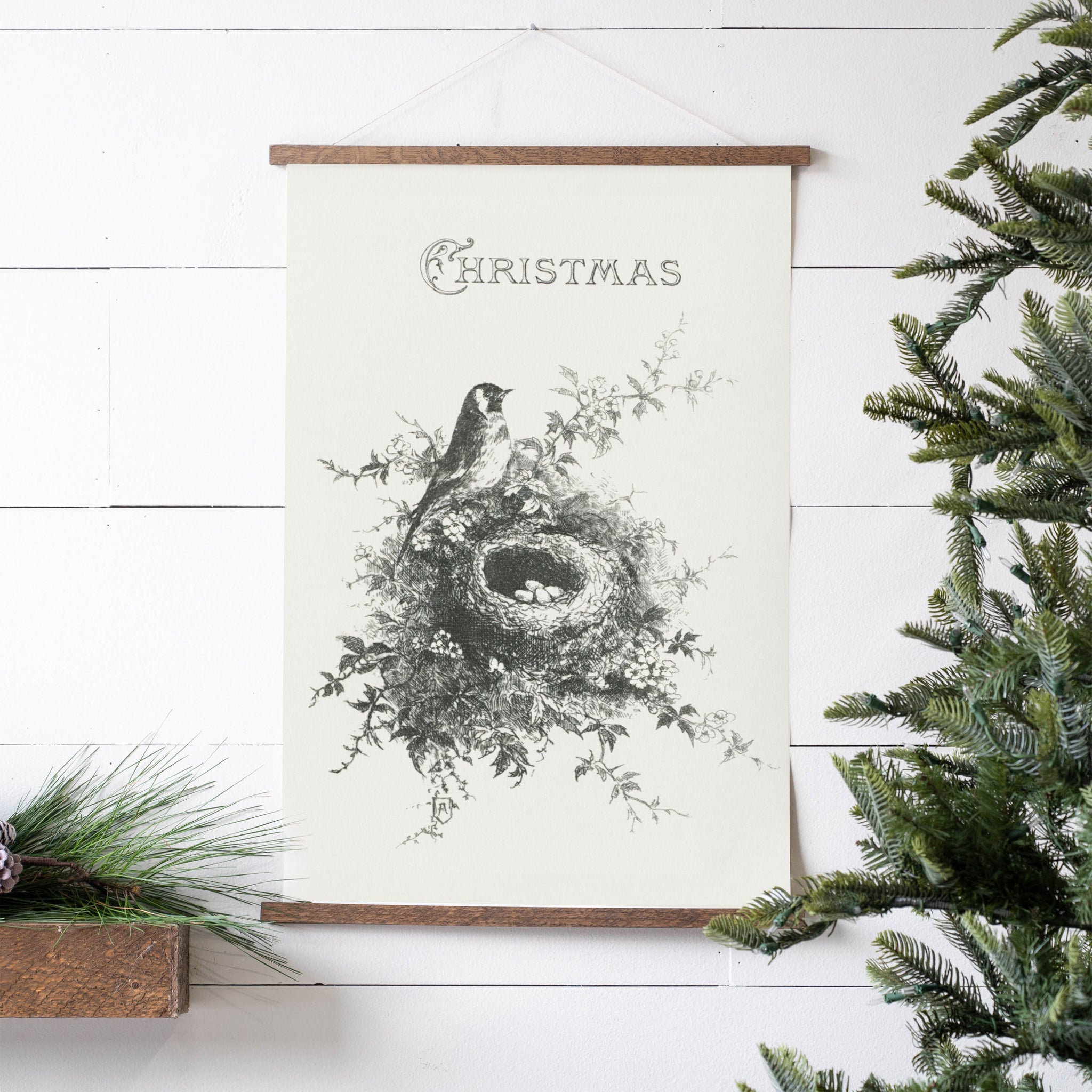 Vintage Christmas Bird | Hanging Canvas | 065